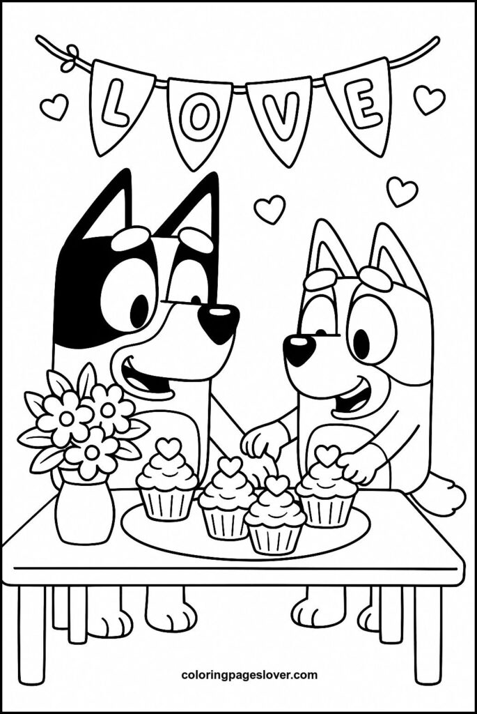 Bluey Valentines Coloring Pages 