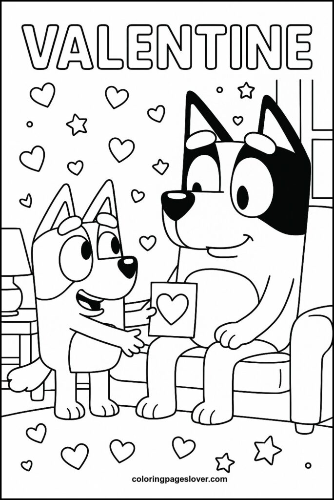 Bluey Valentines Coloring Pages 