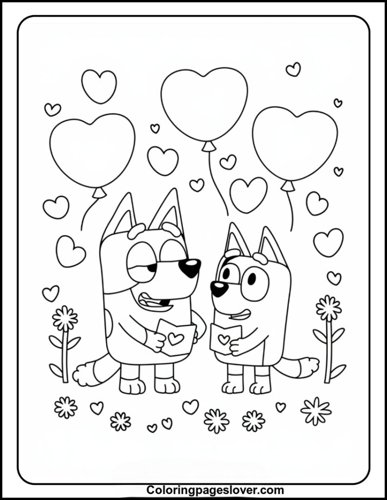 Bluey Valentines Coloring Pages 