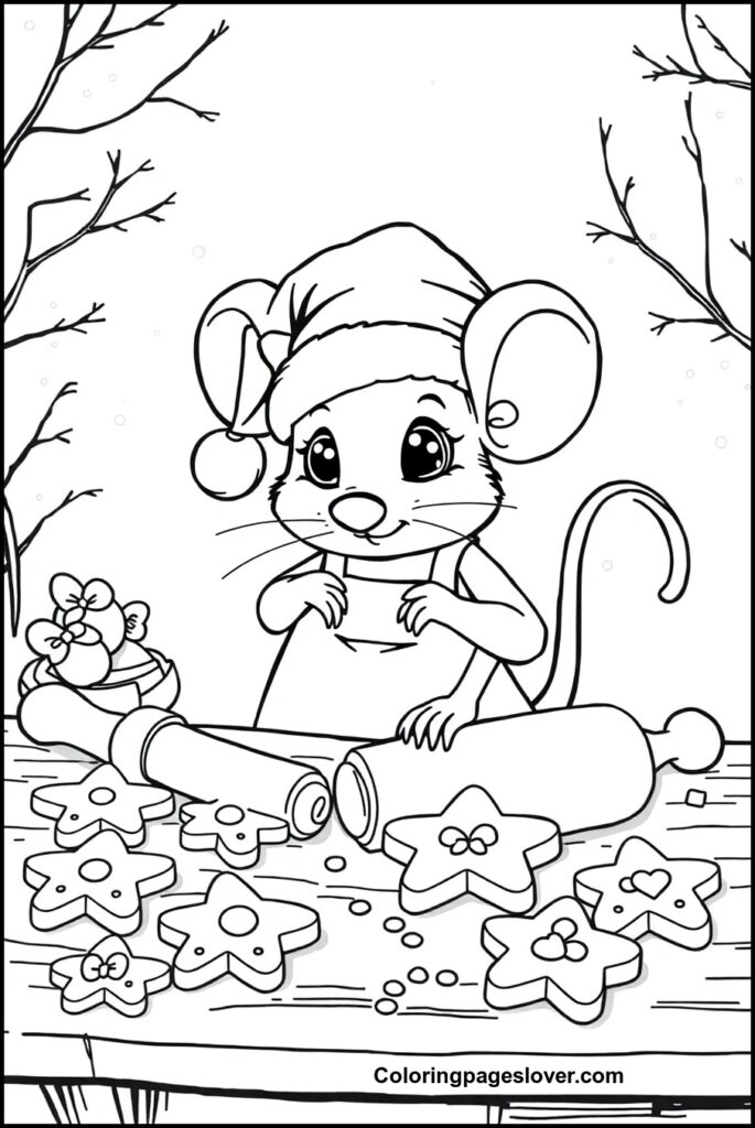 Christmas Mouse Coloring Pages