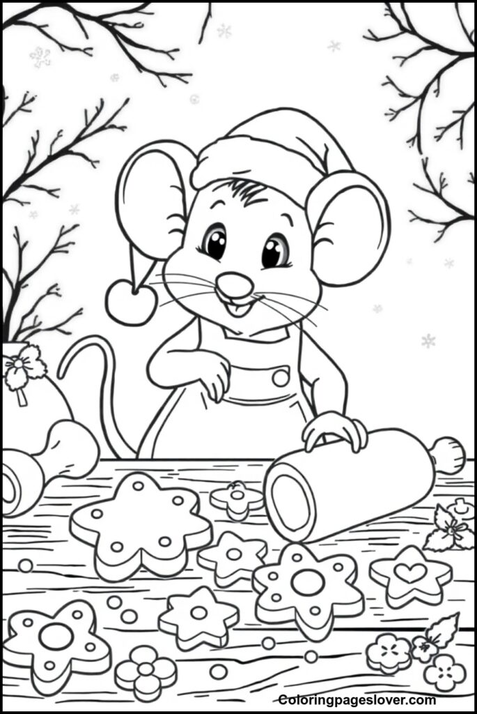 Christmas Mouse Coloring Pages