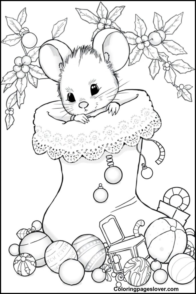 Christmas Mouse Coloring Pages
