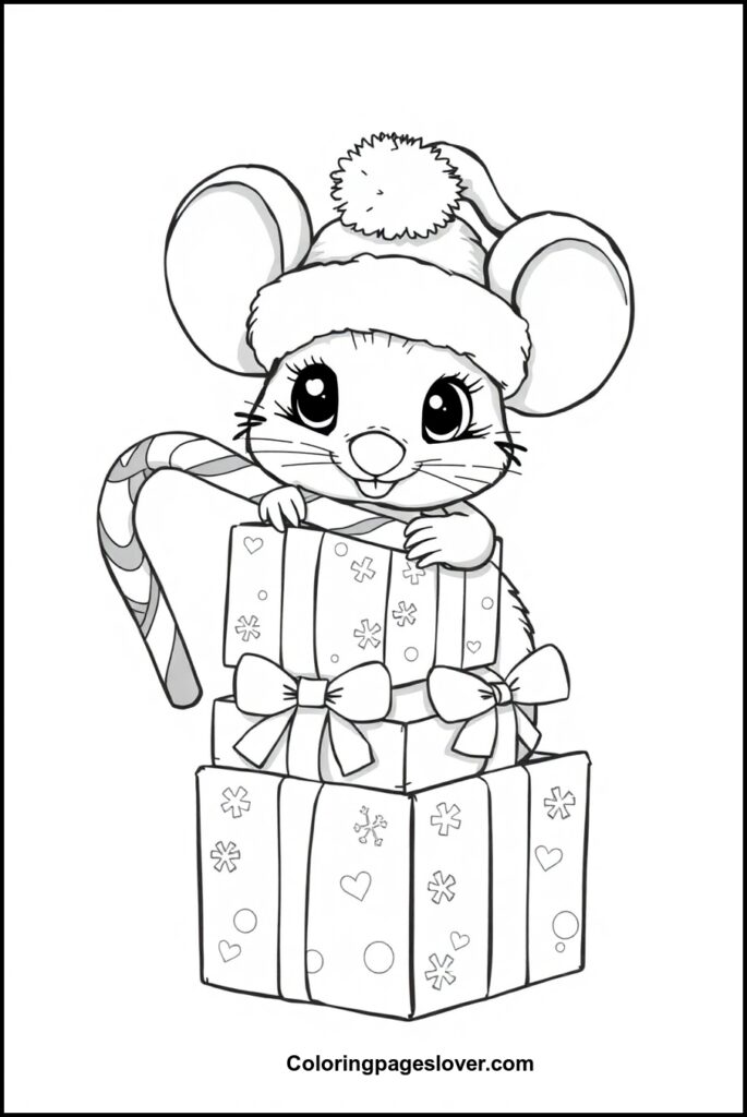 Christmas Mouse Coloring Pages