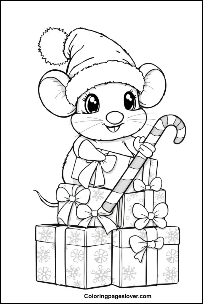 Christmas Mouse Coloring Pages