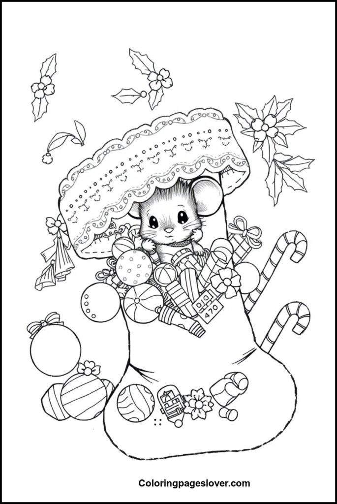 Christmas Mouse Coloring Pages