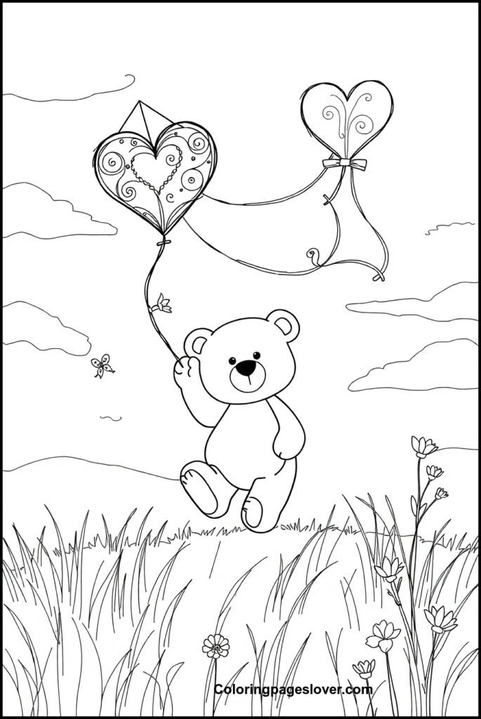 Teddy Bear with Heart Coloring Pages