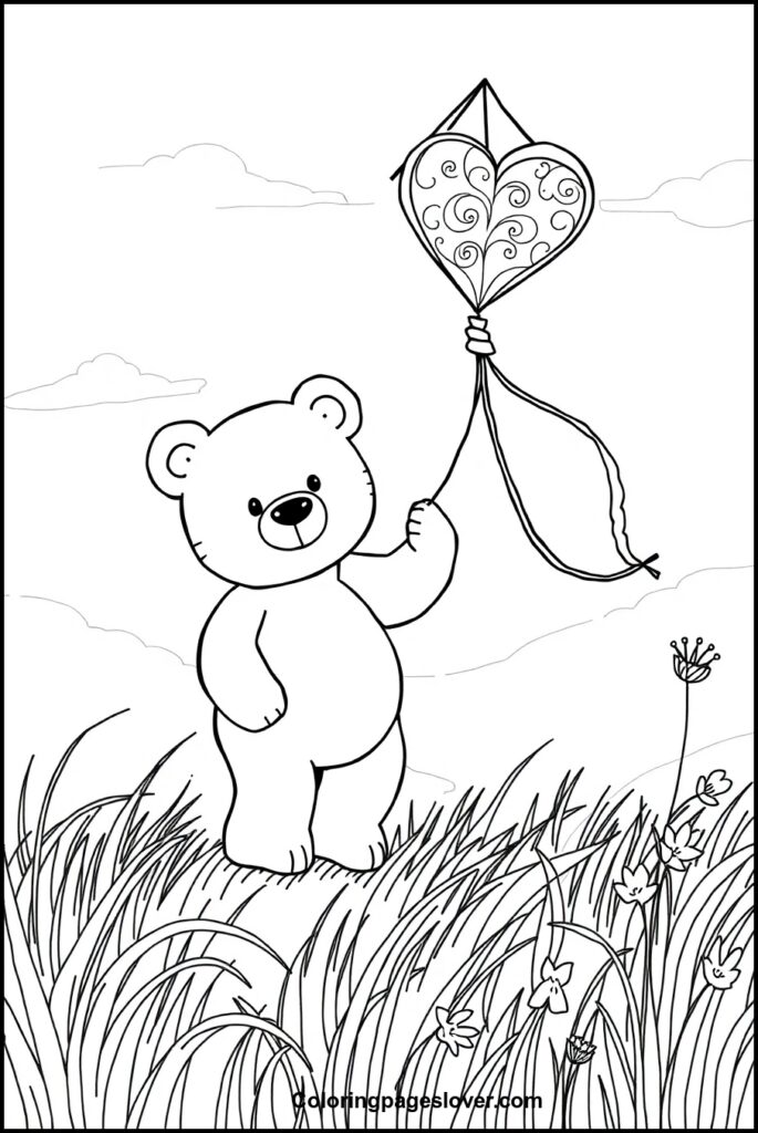 Teddy Bear with Heart Coloring Pages