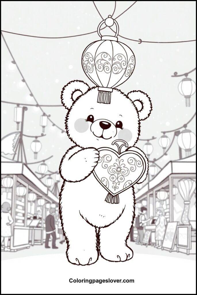 Teddy Bear with Heart Coloring Pages