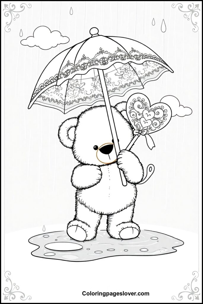 Teddy Bear with Heart Coloring Pages