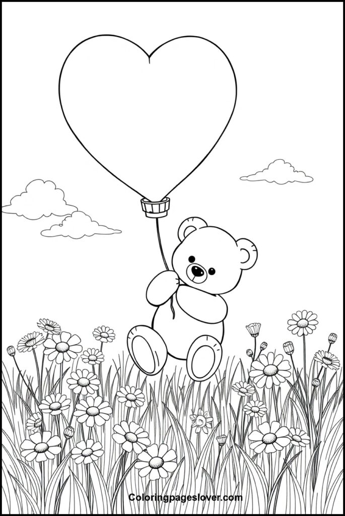 Teddy Bear with Heart Coloring Pages