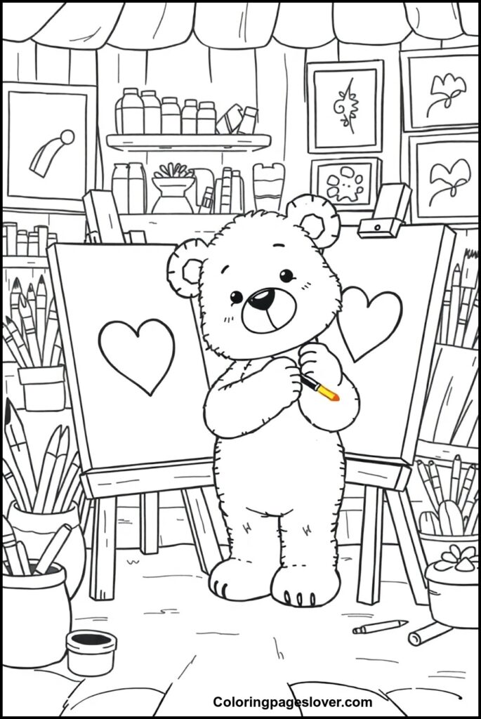 Teddy Bear with Heart Coloring Pages