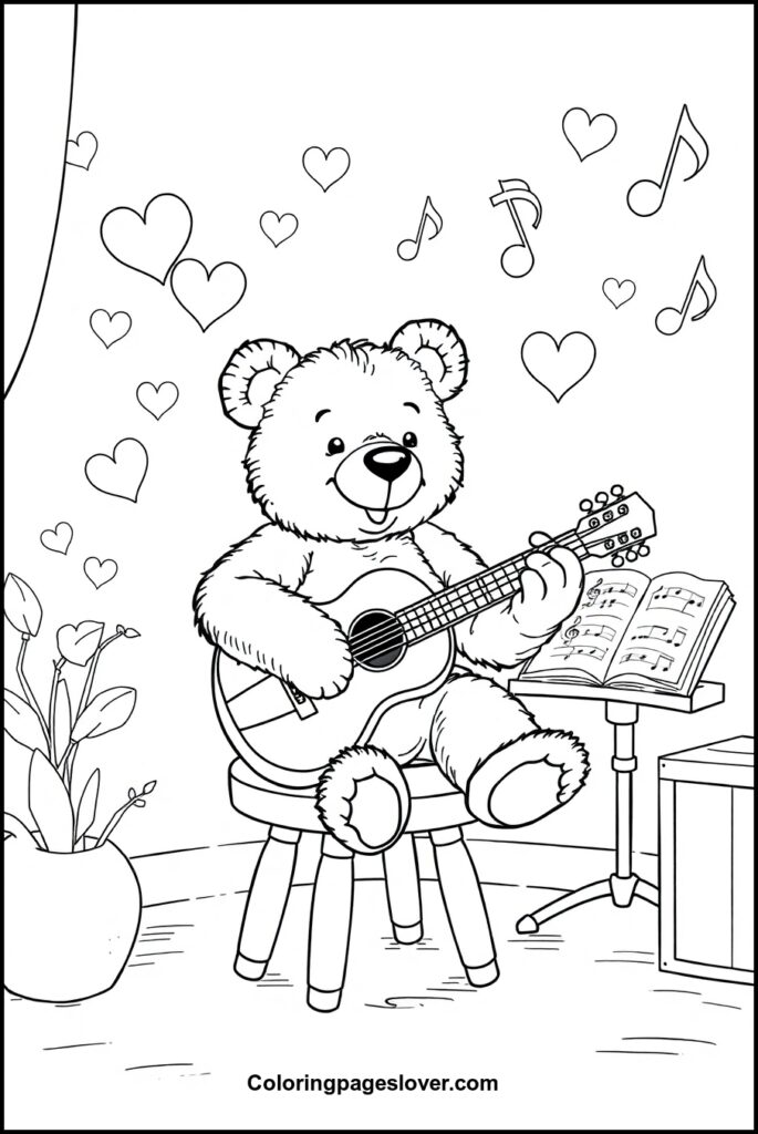 Teddy Bear with Heart Coloring Pages
