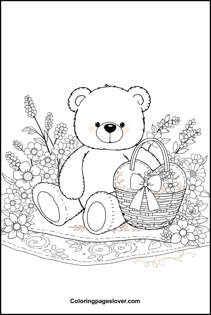 Teddy Bear with Heart Coloring Pages