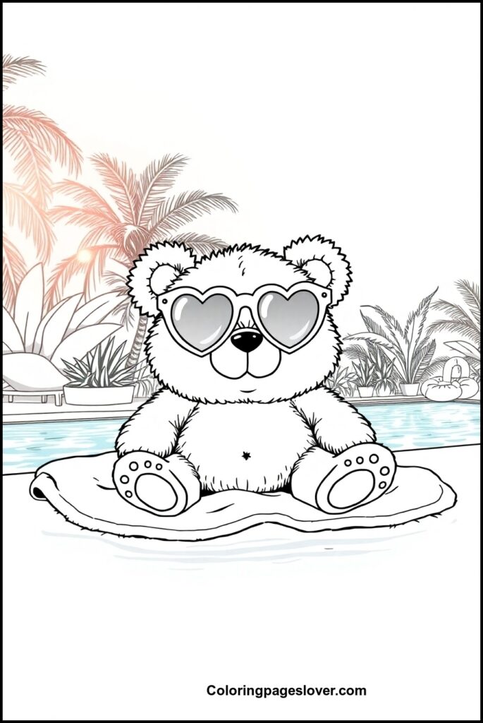 Teddy Bear with Heart Coloring Pages 