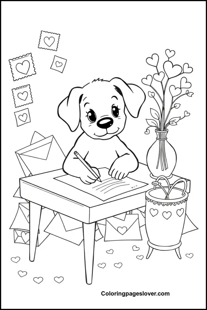 Puppy Valentine Coloring Pages