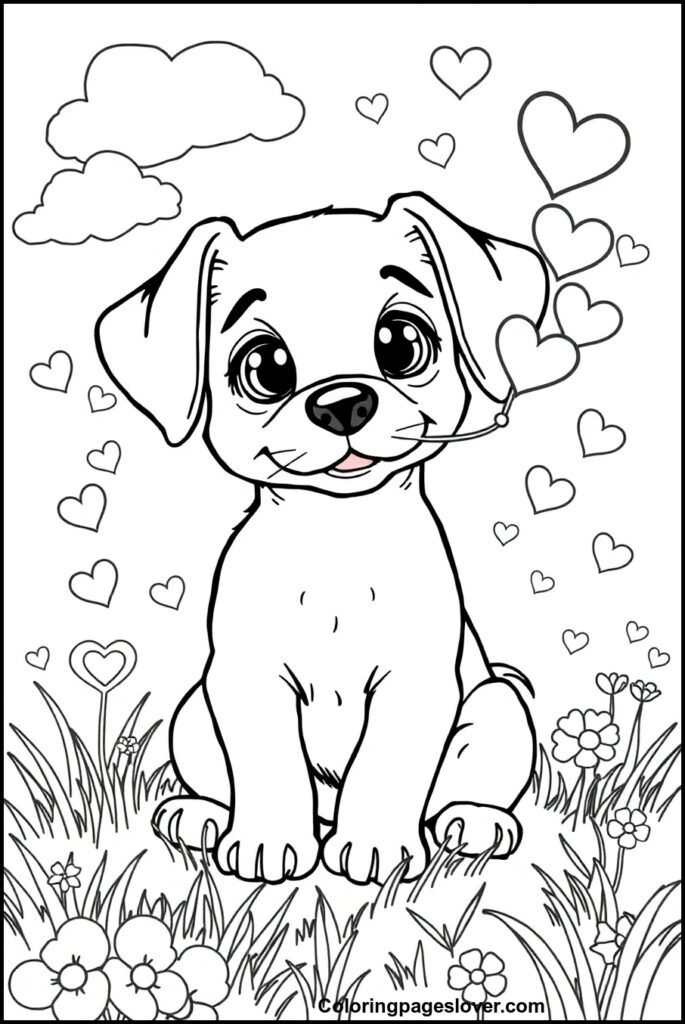 Puppy Valentine Coloring Pages