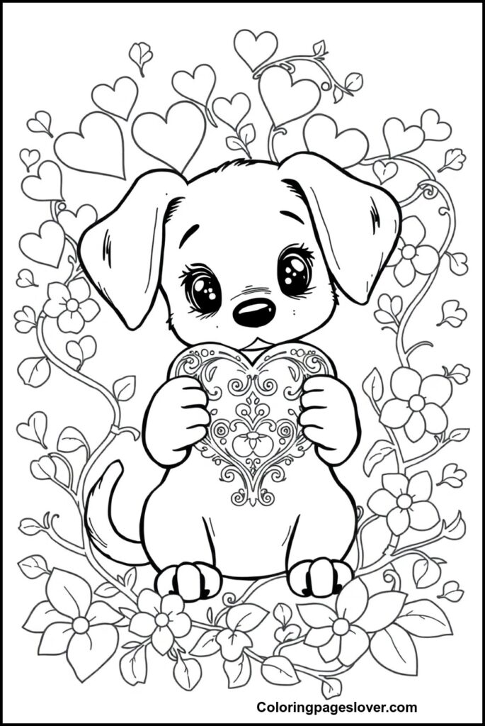 Puppy Valentine Coloring Pages