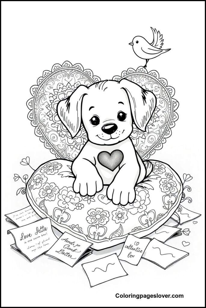 Puppy Valentine Coloring Pages