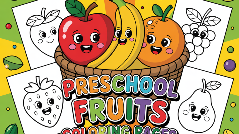 Colorful fruits in a basket illustration.