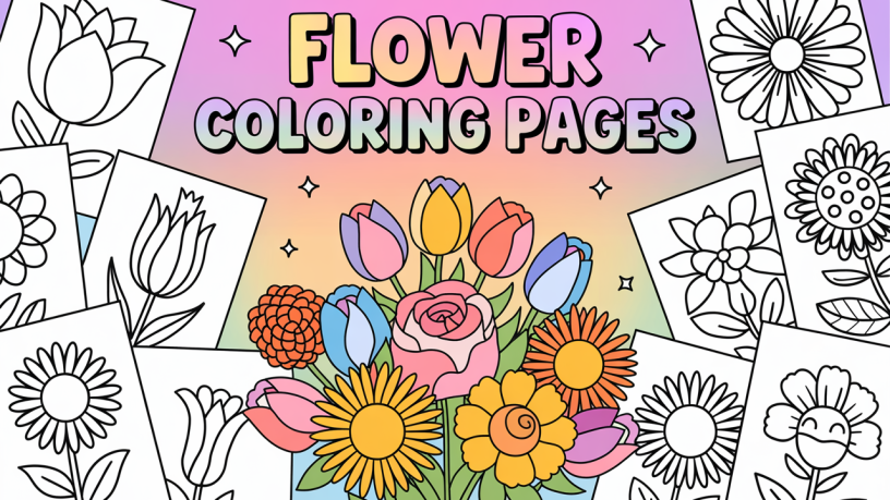Coloring pages featuring various flowers.